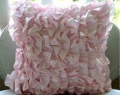 Vintage Soft Pink - Pillow Sham Covers - 24x24 Inches Satin Pillow Sham Cover with Soft Pink Satin Ruffles