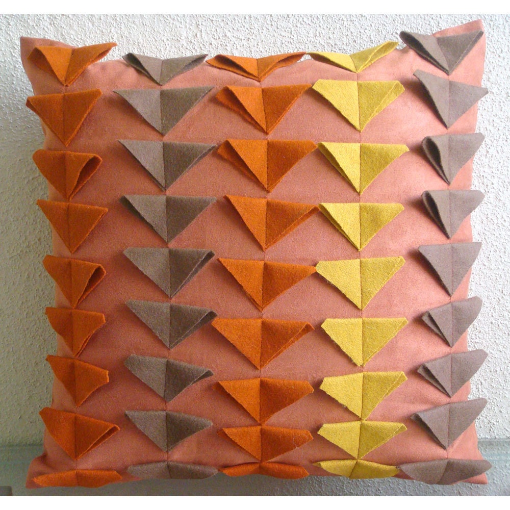 Warm Glow - Pillow Sham Covers - 24x24 Inches Suede Pillow Sham Cover with Felt Triangles