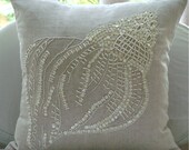 Decorative Throw Pillow Covers Accent Couch Pillow 16 Inch Linen Pillow Mother Of Pearl Embroidered Bedroom Home Decor - Sea Shells