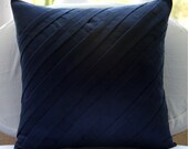 Contemporary Navy Blue - Throw Pillow Covers - 16x16 Inches Suede Pillow Cover in Navy Blue Color