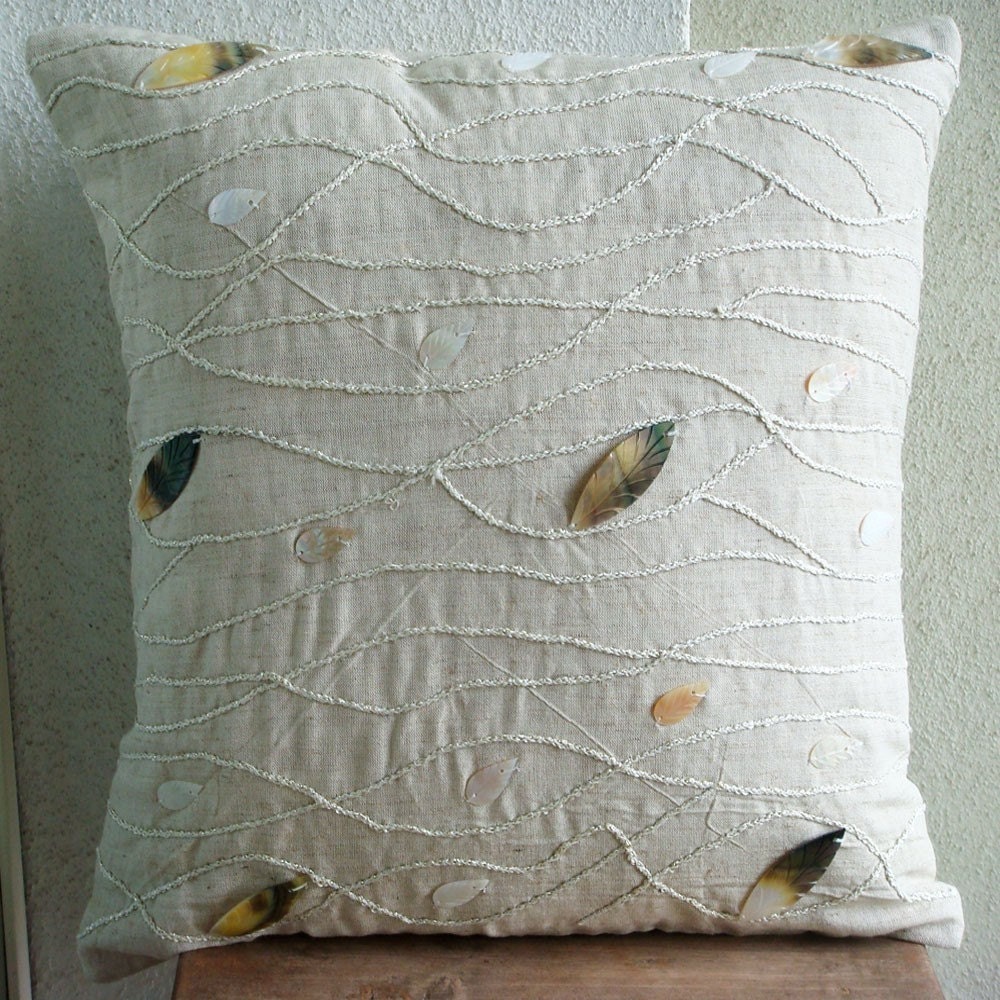 RESERVED For DEBRA PERRIAM - Vintage Season - Throw Pillow Covers - 16x16 Inches Cotton Linen Pillow Cover with Mother Of Pearl