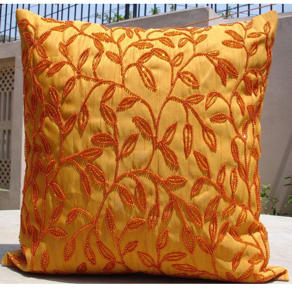 Citrus - Euro Sham Covers - 26x26 Inches Silk Euro Sham Cover with Bead Embroidery