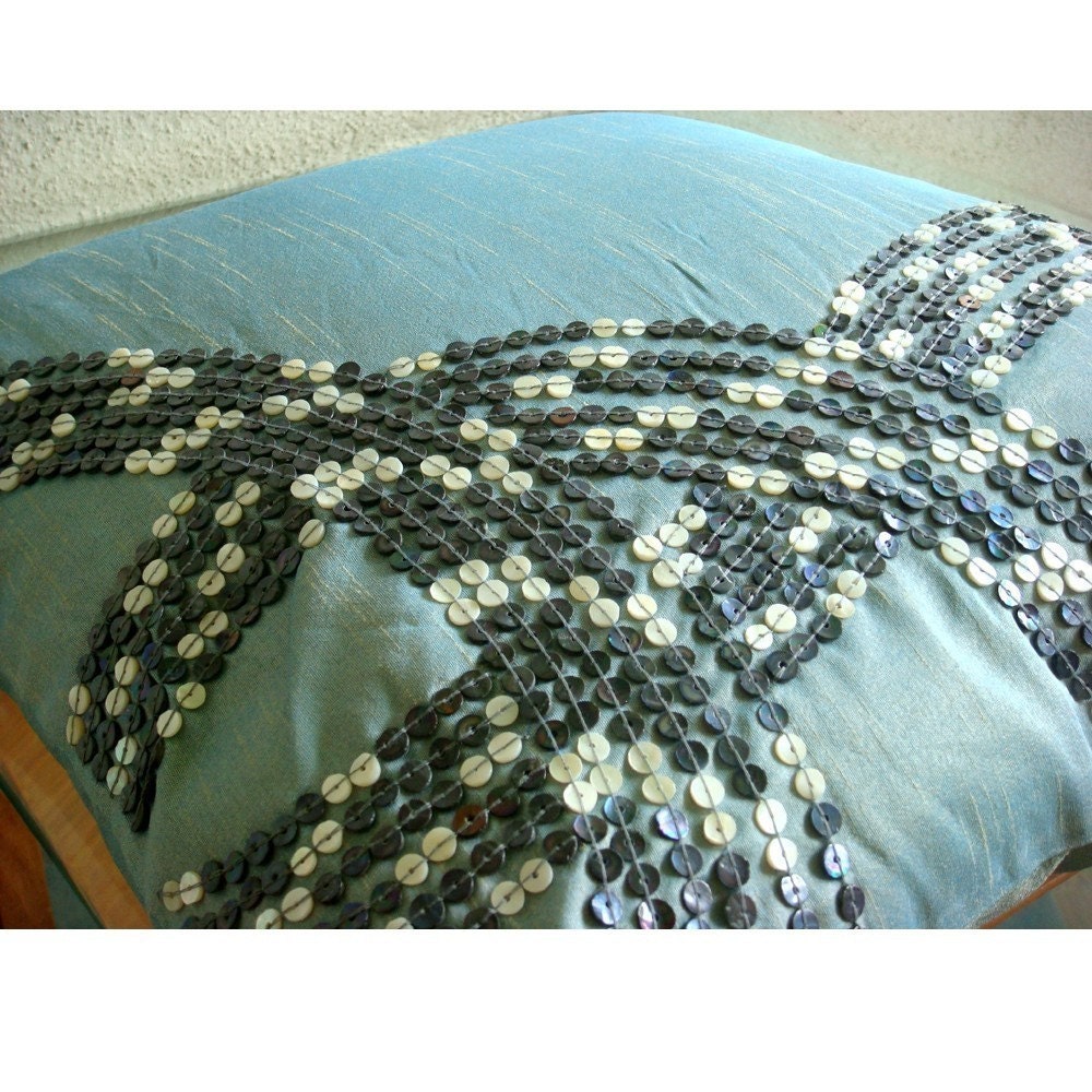 Sea Wave - Throw Pillow Covers - 18x18 Inches Silk Dupioni Pillow Cover with Mother Of Pearl
