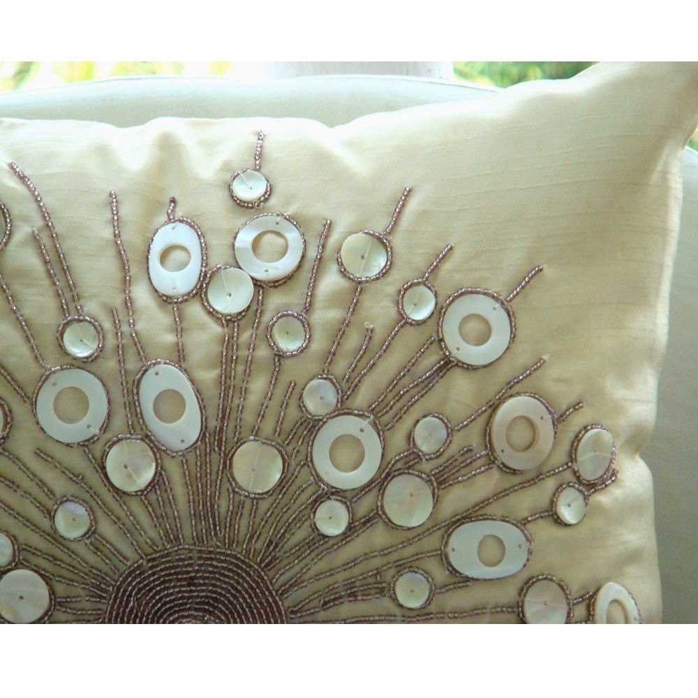 Decorative Throw Pillow Covers Couch Pillows 16 Inch Silk Pillow Cover Accent Pillow Mother Of Pearl Bead Embroidered Moon Glow Home Living