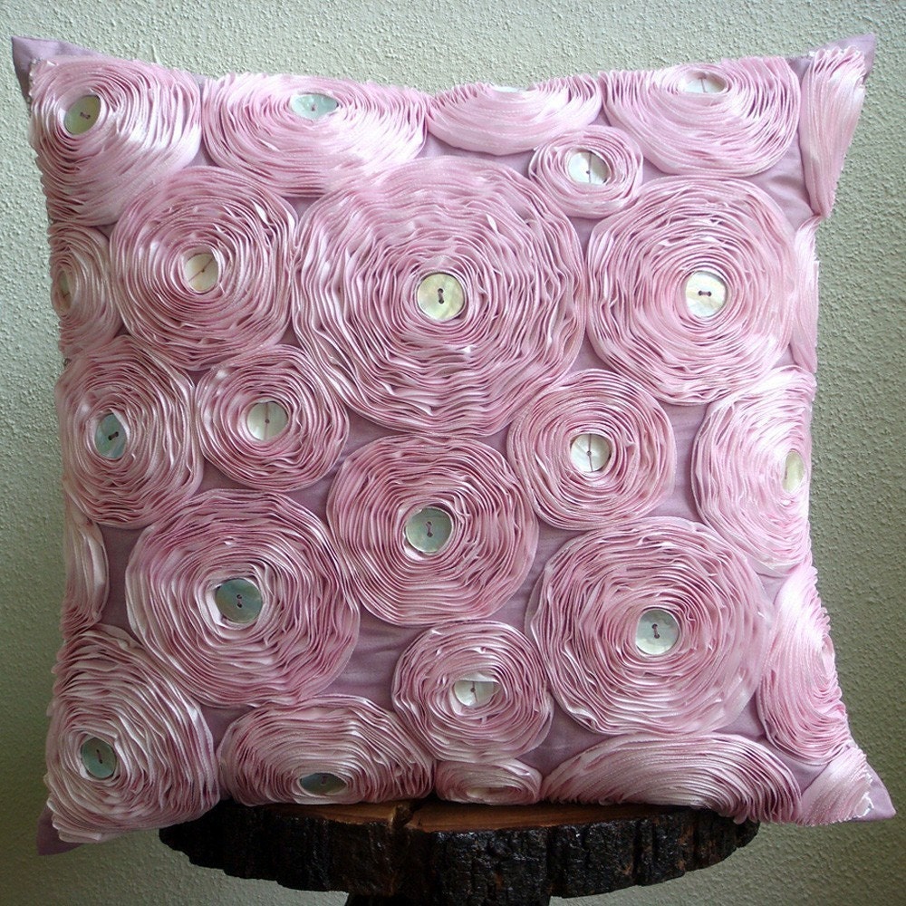 Vintage Romance - Throw Pillow Covers - 16x16 Inches Silk Pillow Cover with Satin Ribbon Embroidery