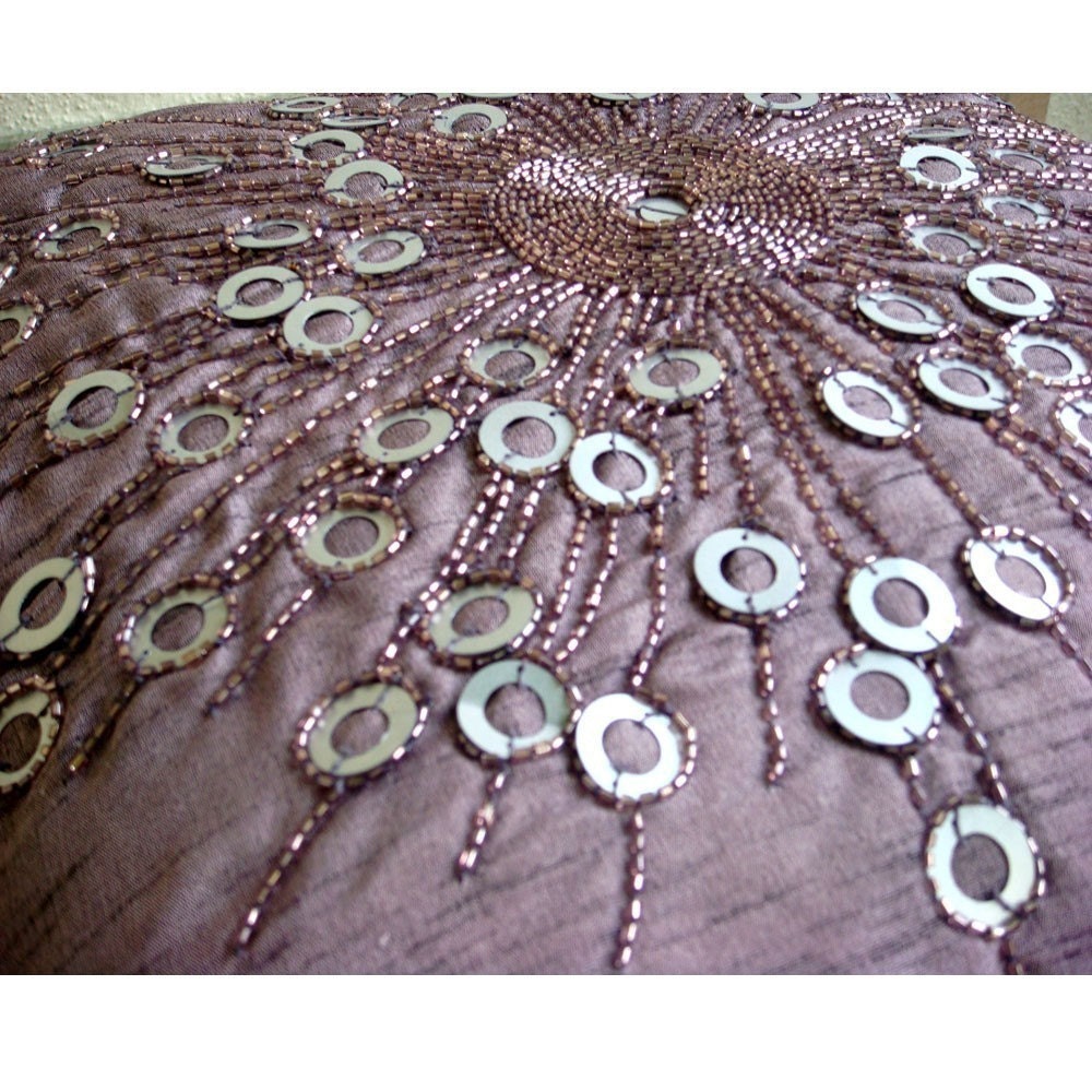 Violet Light - Throw Pillow Covers - 16x16 Inches Silk Pillow Cover Embellished with Sequins And Beads