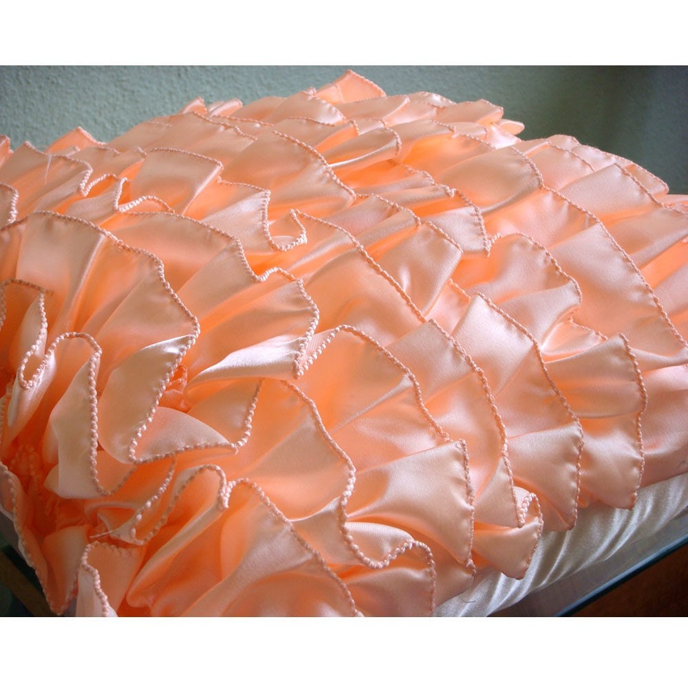 Vintage Peach Sorbet - Throw Pillow Covers - 20x20 Inches Satin Pillow Cover in Pastel Peach Color with Satin Ruffles