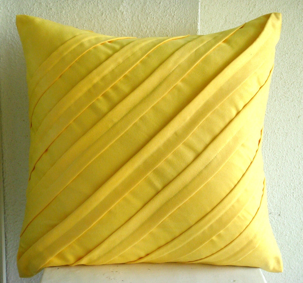 Contemporary Yellow - Throw Pillow Covers - 20x20 Inches Suede Pillow Cover in Bright Yellow