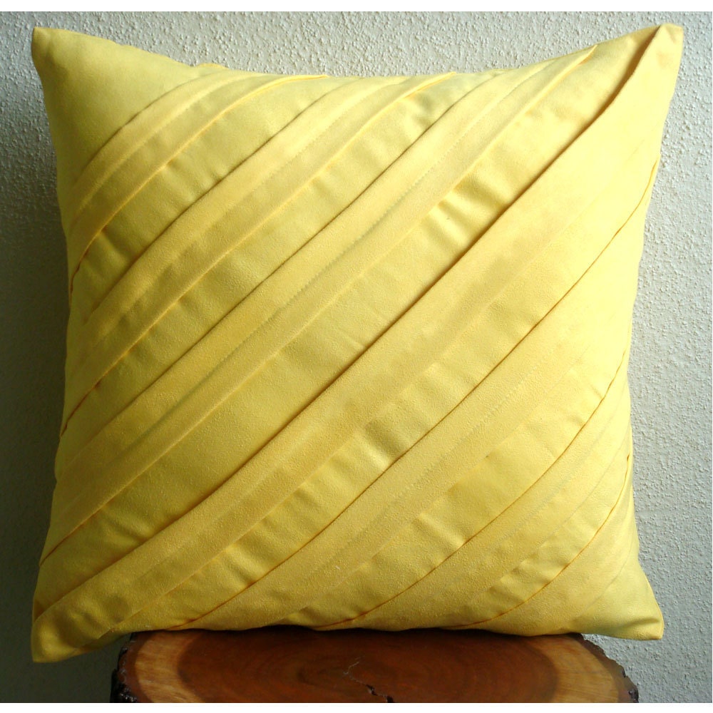 Contemporary Yellow - Throw Pillow Covers - 20x20 Inches Suede Pillow Cover in Bright Yellow