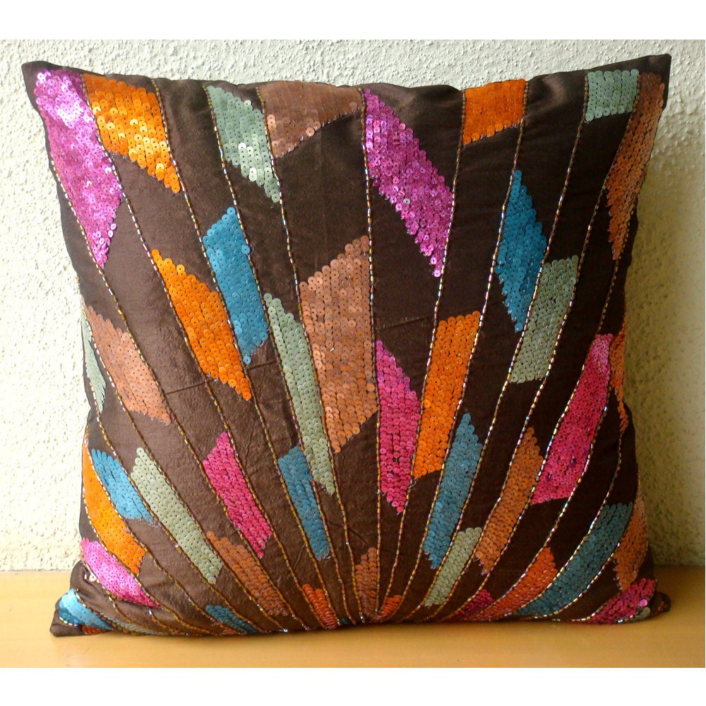 Decorative Throw Pillow Covers Accent Pillow Couch Pillow 16 Inch Silk Pillow Cover Embroidered Sequins Beads Splash Of Color Home Decor