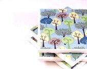 The Tree Party - Set of 4 Ceramic Tile Coasters (Blue, Green, Cream)