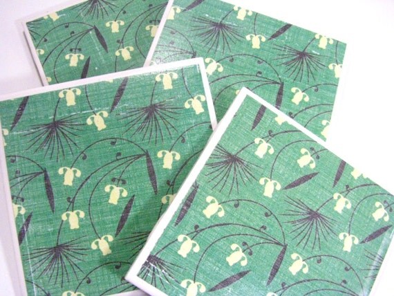 Tile Coasters - Aqua Seaform Floral - Set of 4