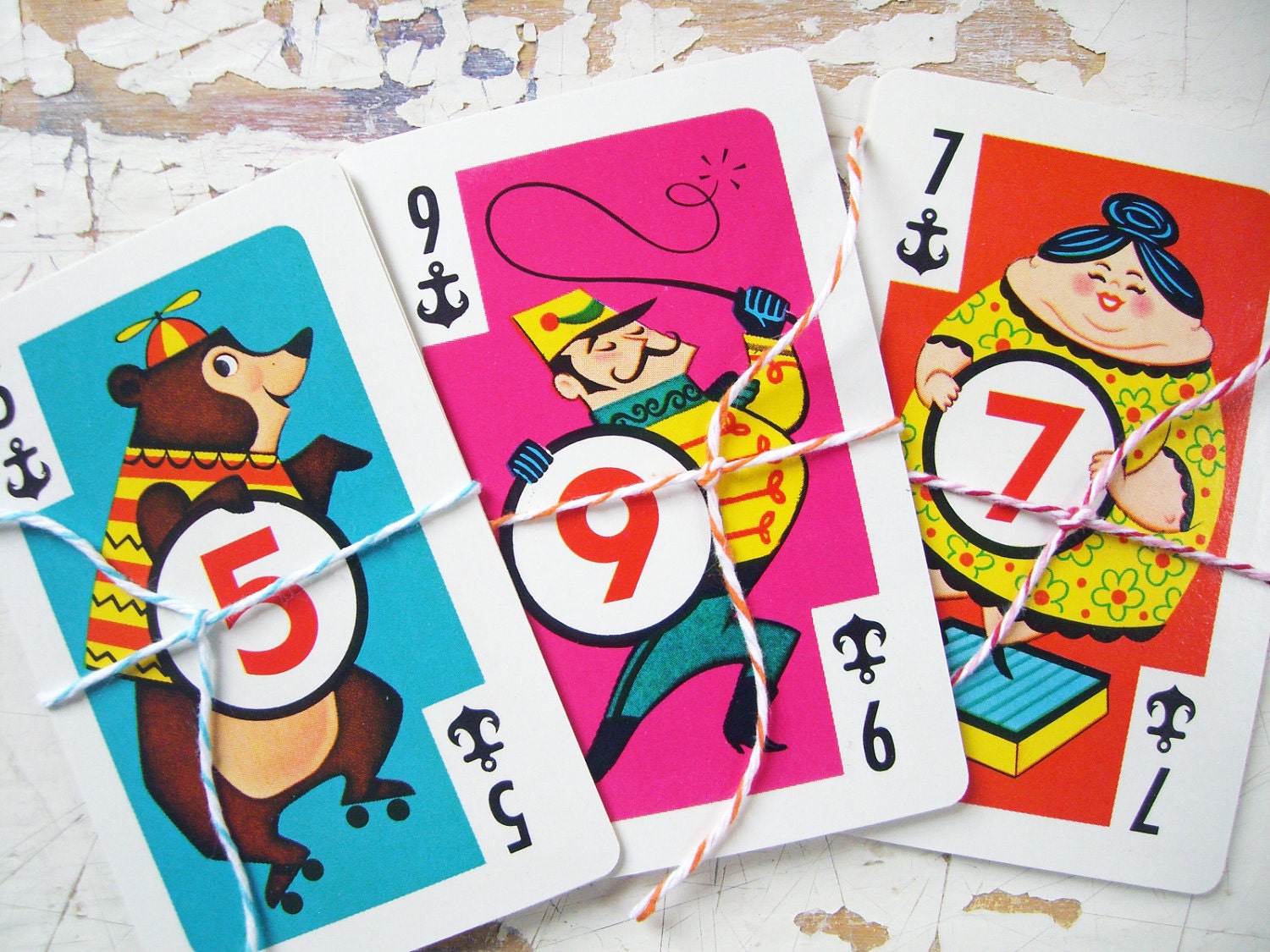 Vintage CIRCUS Playing Cards-  Crazy Eights, Vintage Playing Cards- A Sweet Set of 11 Cards