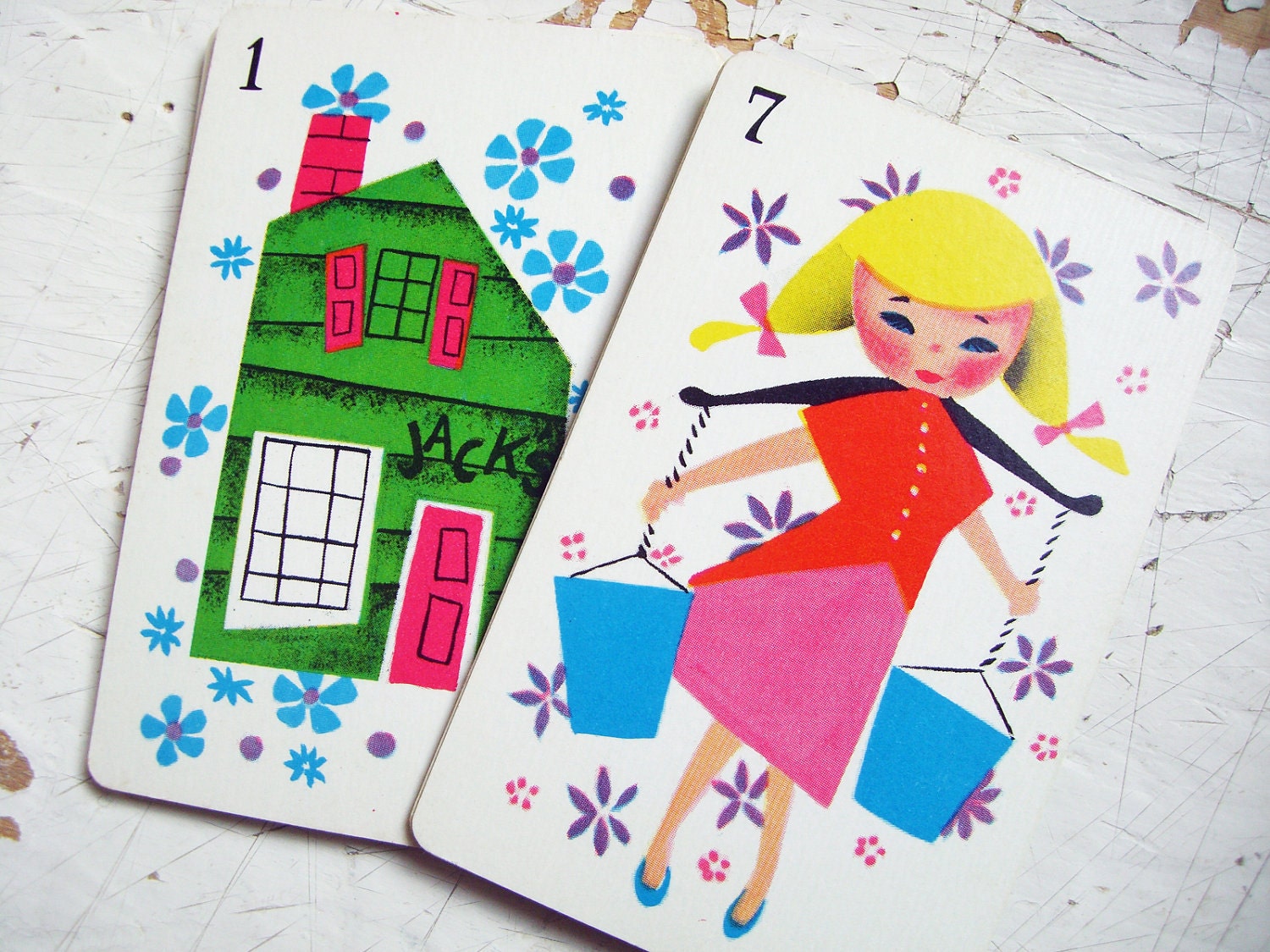 The House That Jack Built- VINTAGE Children's Playing Cards,  Set of 10 Cards