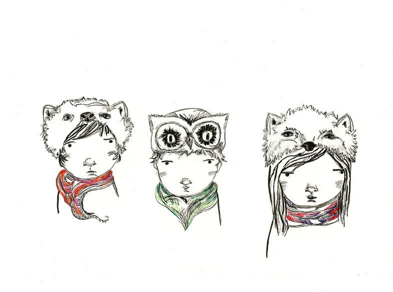 Three Animal Hats - Art Print - Children's Room Decor