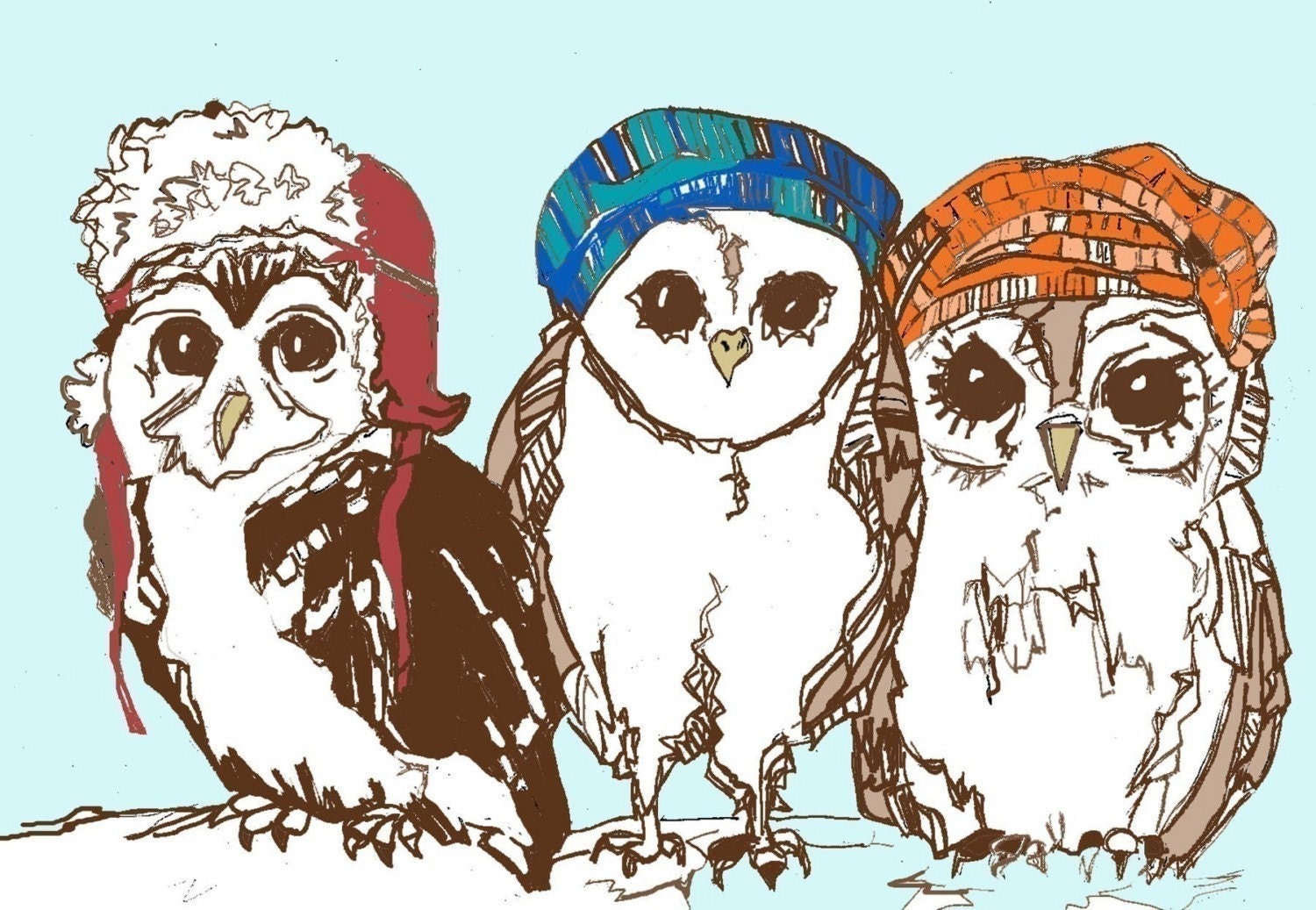 Owl Art Print - Owls Love Hats