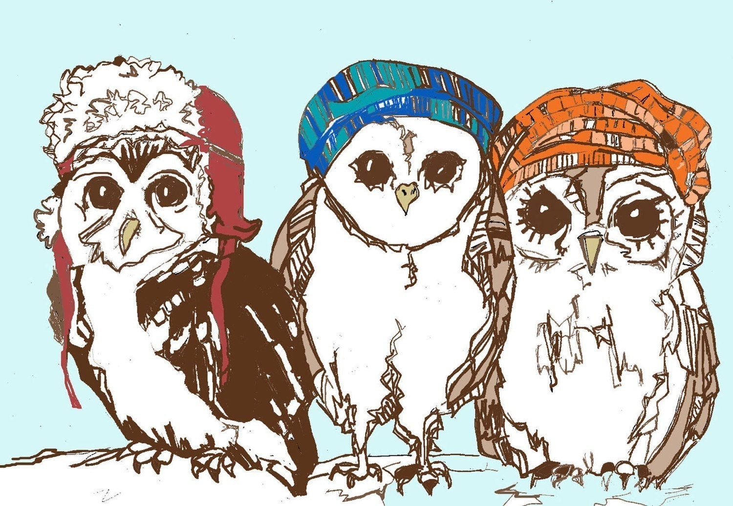 Owl Art  - Large Print  - Owls Love Hats
