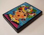 Frida Kahlo with Fruits and Skulls 4 x 5 Small Wood Block Print by LuLu
