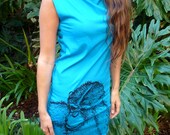 Monkey tshirt dress - eco-friendly black ink screenprint on teal cotton - womens sizes S, M, L, XL