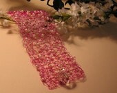 Delicate Pink Crocheted Cuff with Tiny White Pearls and Sparkly Lucite Button - Great Mother's Day Gifts
