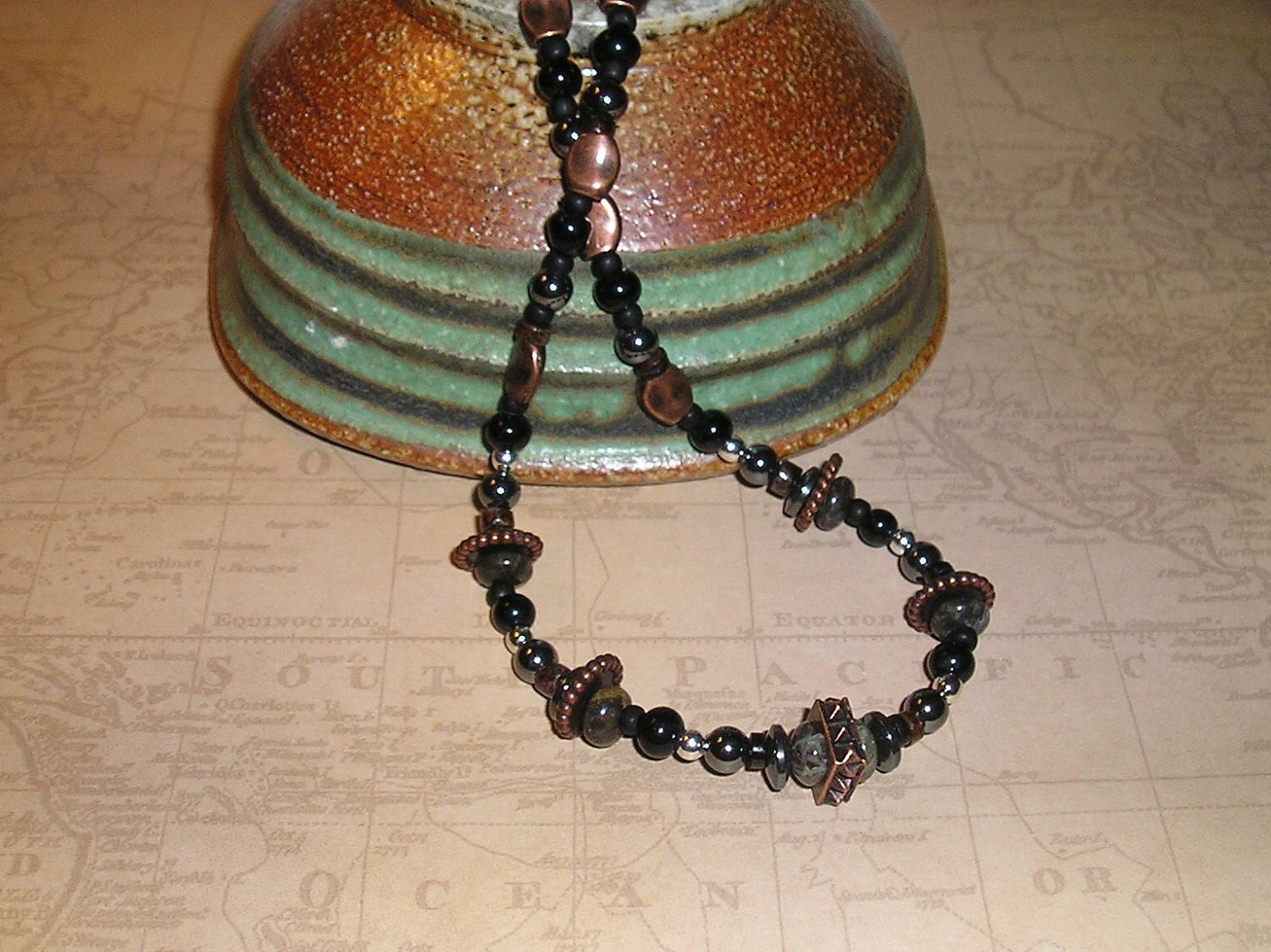 Black and Copper Necklace - Unisex Jewelry - Birthday Gift