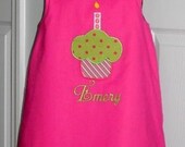Birthday Dress A Reversible Personalized with Cupcake Applique by Groovy Gurlz Sizes 6m, 9m, 12m, 18m, 2t, 3t, 4t, 5y, 6y