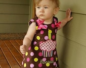BirthdayDress With Cupcake Applique Personalized Reversible A Line by Groovy Gurlz Sizes 6m,12m, 18m, 2t, 3t, 4t, 5y, 6y