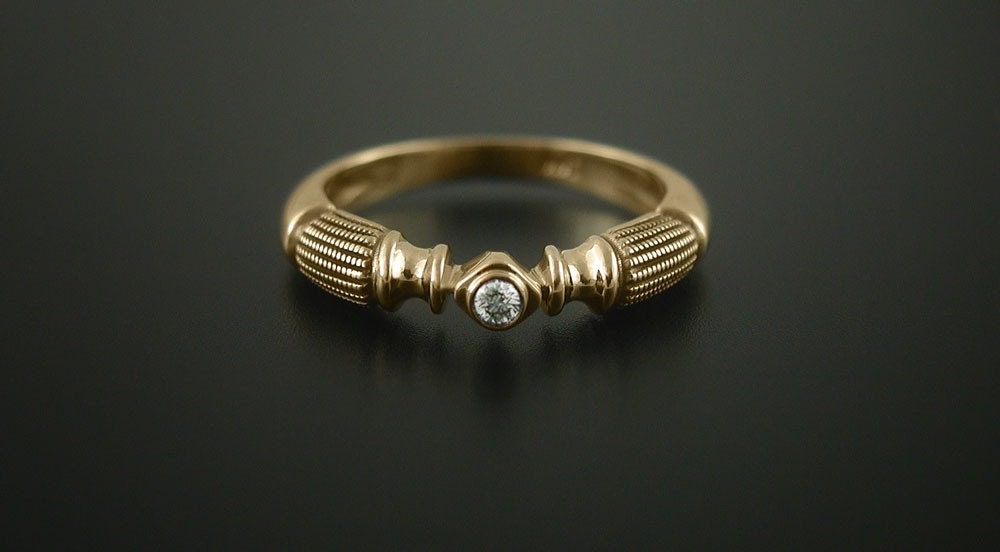 Gold  vintage, antique style ring with diamond. Made to order, needs two weeks to complete.