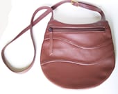 Brown Leather Purse Handbag - Crossbody Style - Large Round