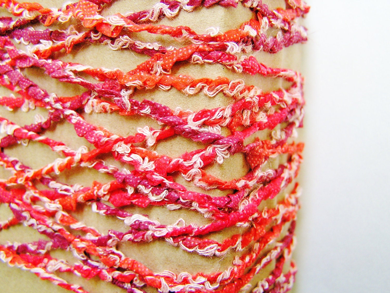 Cherry Berry white Fettuccine Trim - garland ribbon linen rayon dotted embellishment wedding fancy craft supply - 5 yards