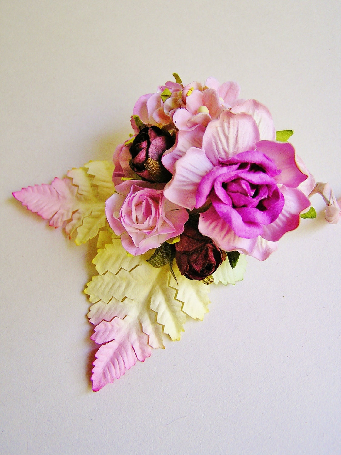 Lilac Bon Bon Pink Roses Mixed bunch Vintage style Millinery Flower spray/ Bouquet- corsage, holiday wrap, floral shabby chic
