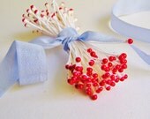 Cherry red/ Cream bunch Vintage style Millinery Stamens Flower pips - craft jewelry composition supply