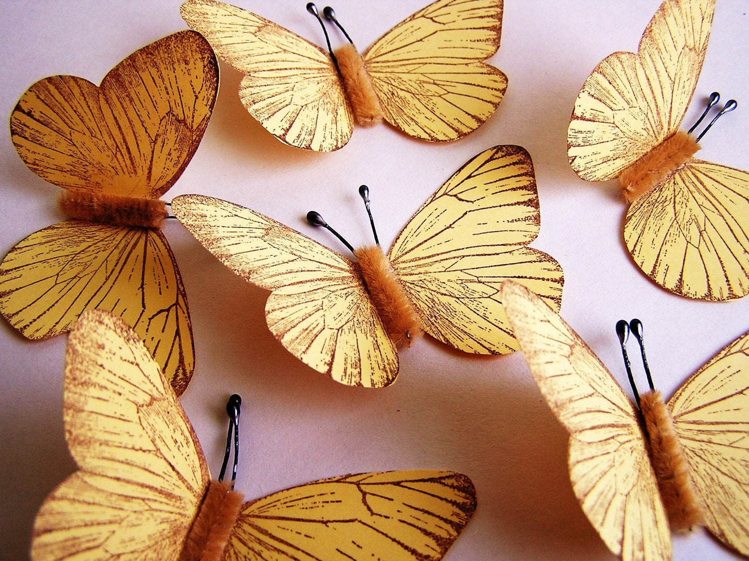 Pastel Yellow/ Chocolate Vintage style classic Butterflies