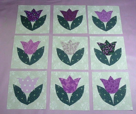9 Purple Tulip Quilt Blocks
