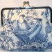Blue and White Toile Carry and Clutch Purse with Luxury Dupioni Silk Lining