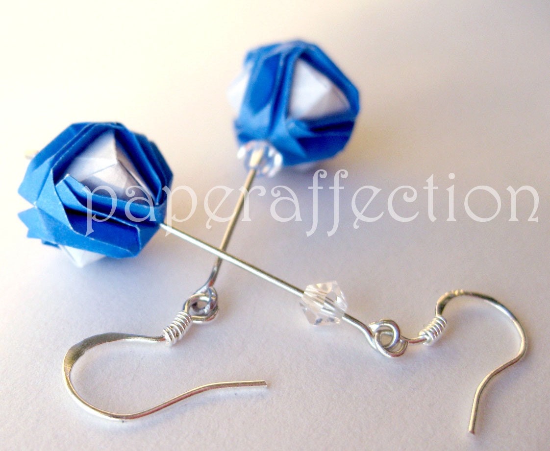 Origami Brocade Earrings - Cobalt Blue Dangle
