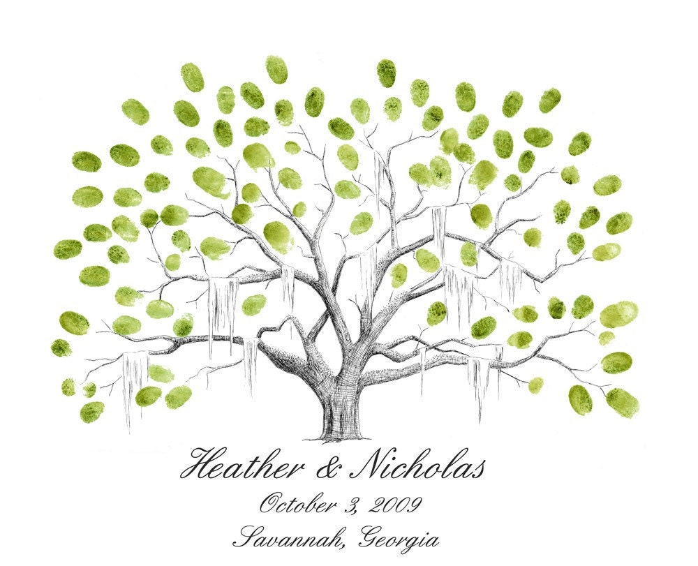 Savannah Live Oak Thumbprint Tree Wedding Guestbook Alternative MEDIUM