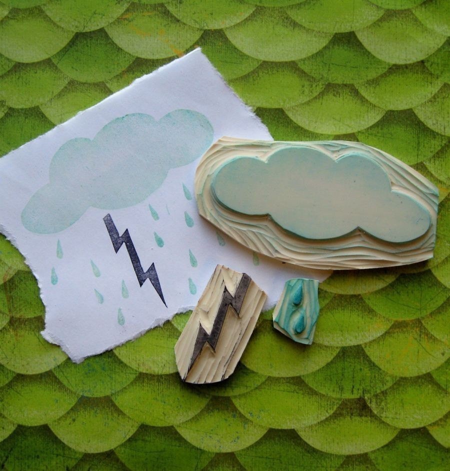 Hand Carved Stormy Cloud Stamp Set