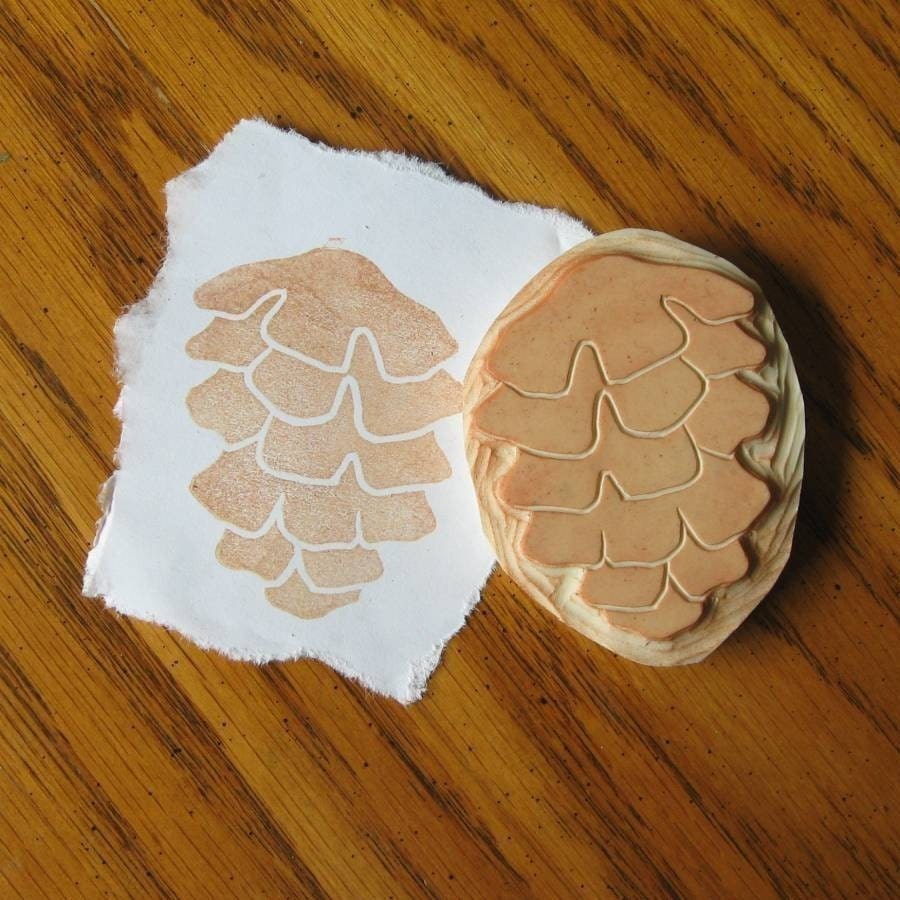 Hand Carved Pine Cone Stamp