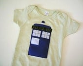 Tardis on Green Onesie 6-12 Months with Ecospun Felt