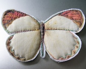 Butterfly Brooch: Large brown and cream, Freemotion Embroidered Printed Fabric