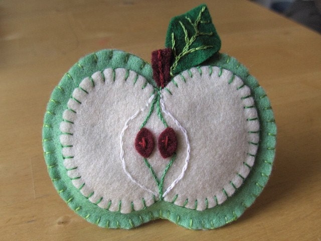 Apple Fridge magnet Green Apple Felt hand embroidered