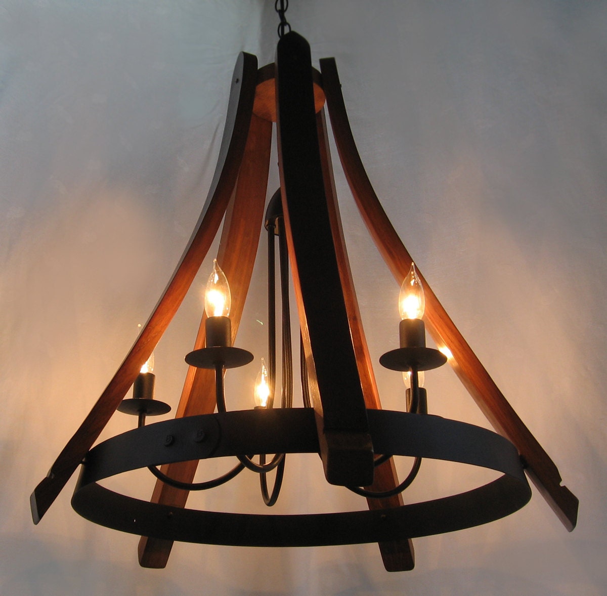 Cervantes wine barrel Chandelier recycled oak staves and hoop pendant light, ceiling lamp