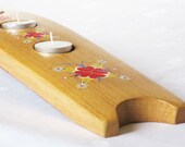 Special, Ready to Ship. Recycled oak wine barrel stave candleholder, Hand Painted design, 5 tea lights, golden oak color