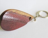 Green Bits keychain, W-edge, recycled reclaimed oak wine barrel top, natural oak, one of a kind