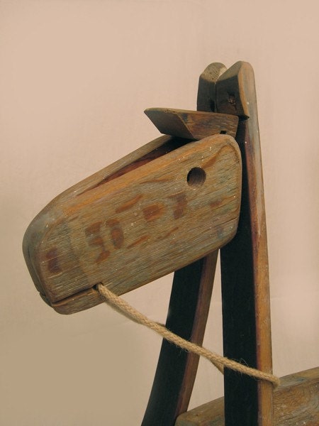 The Rocking Green Horse, recycled oak wine barrel staves, one of a kind piece