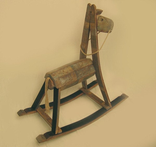 The Rocking Green Horse, recycled oak wine barrel staves, one of a kind piece