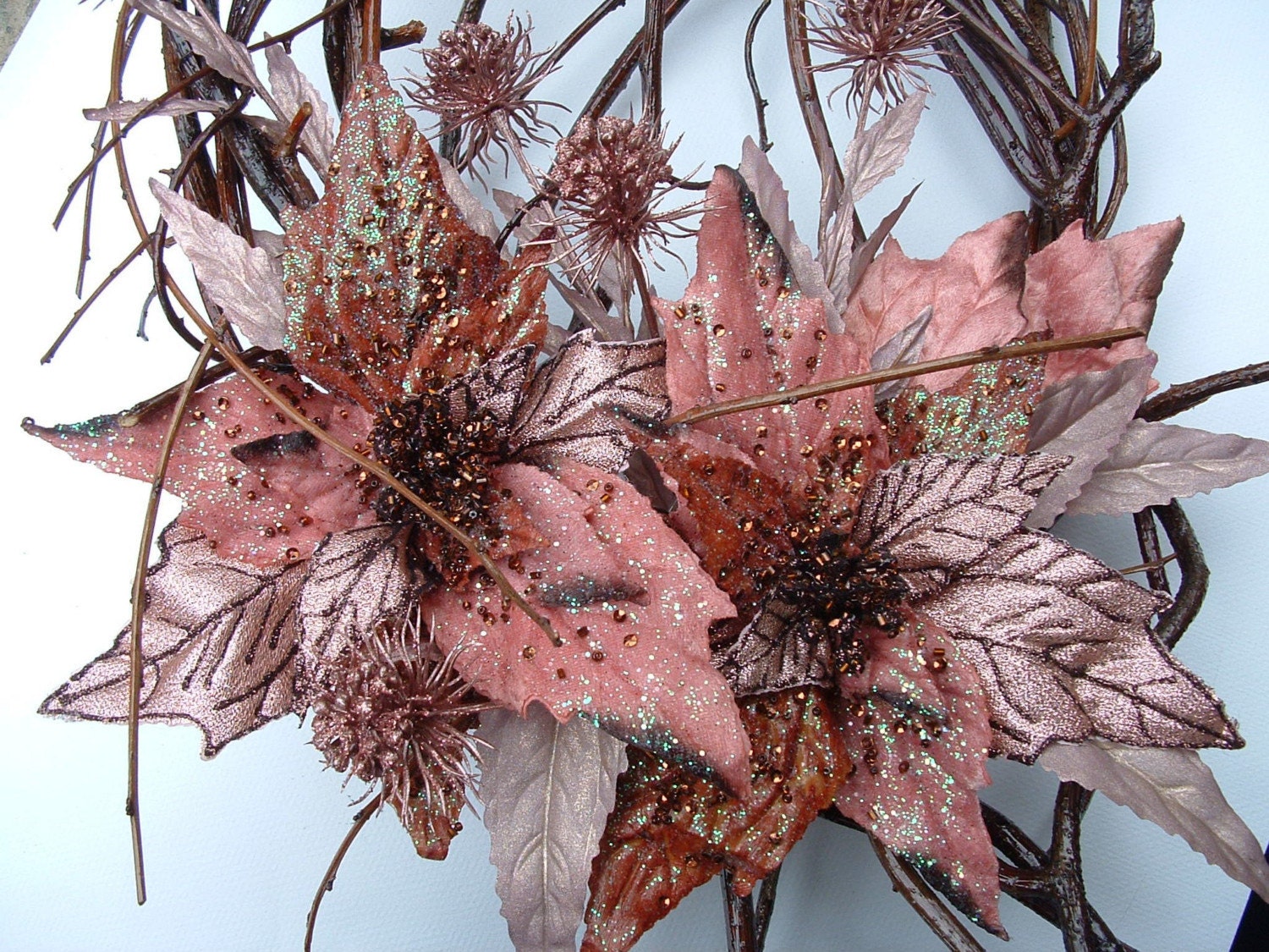 SALE Christmas Poinsettia Wreath Pink Victorian Wreath