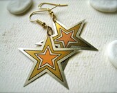 shooting stars earrings - orange and rust brass stars