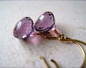 anne boleyn earrings - purple amethyst gold earrings, simple drops, february birthstone, handmade jewelry, DE16G